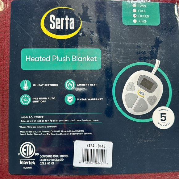 NWT Serta Queen Heated Plush Blanket - Picture 2 of 2